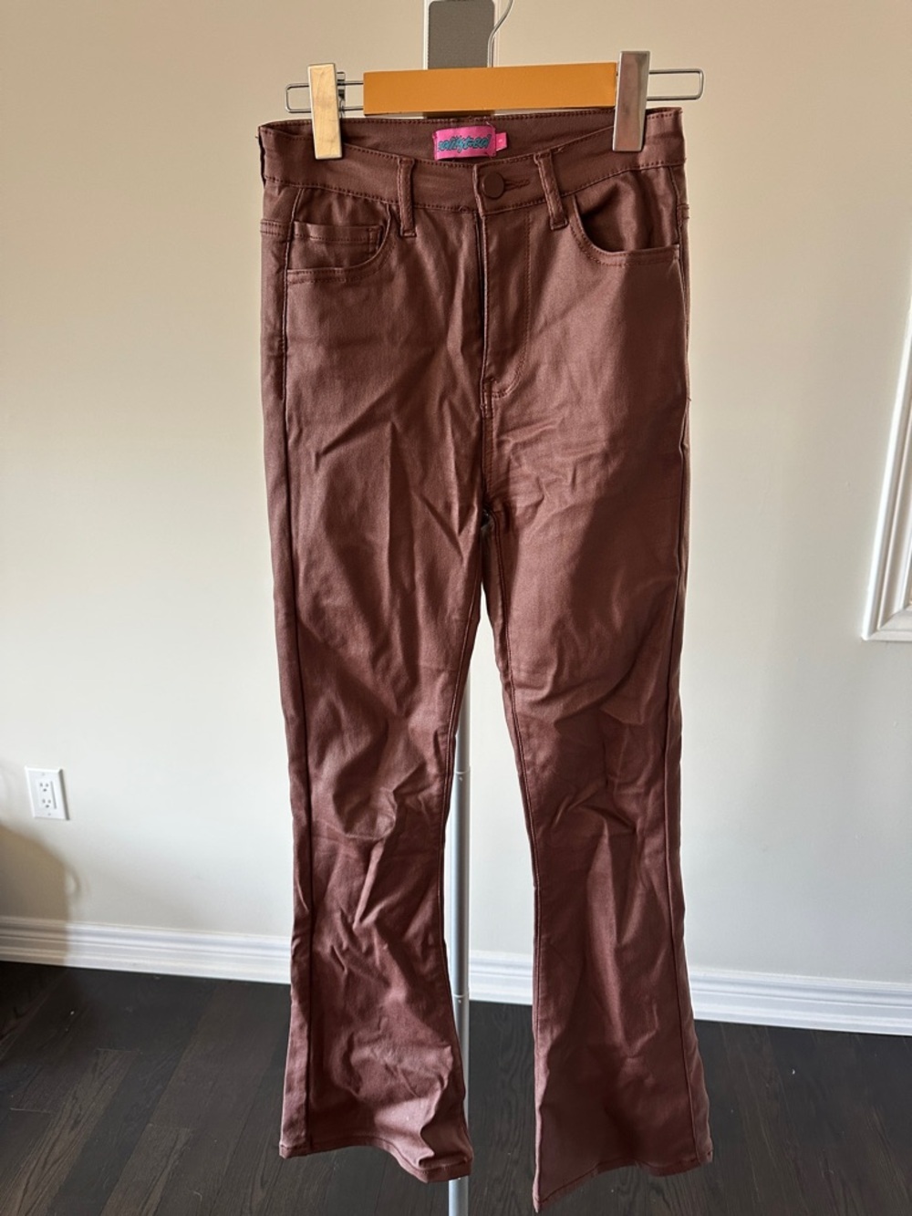 Edikted Luna Faux Leather Flare Jeans